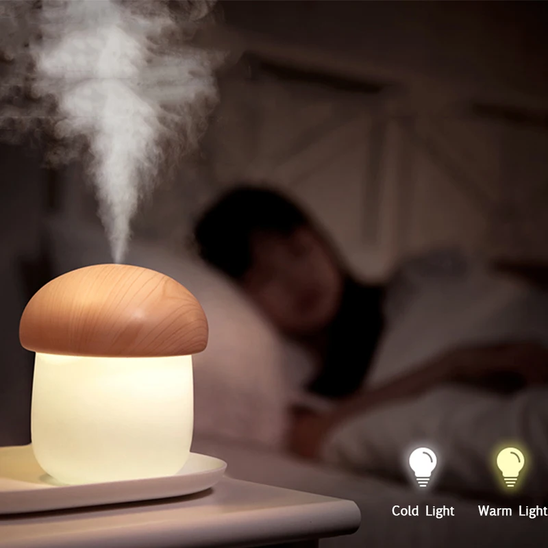 

New Wooden Mushroom Humidifier Household Ultrasonic Air Humidifier Mini Desktop USB Diffuser Automatic Power-off