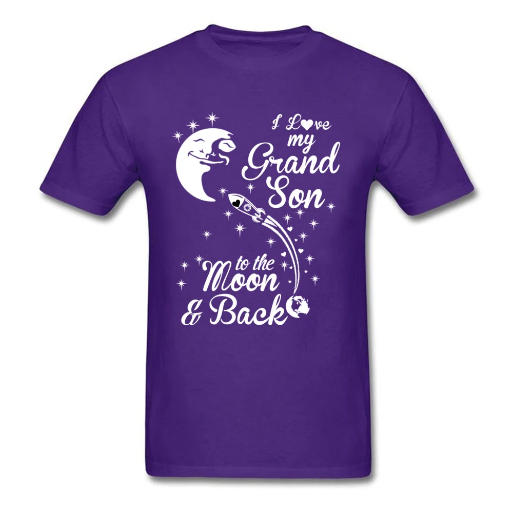 Geek 100% Cotton Tops T Shirt for Men Funny T-Shirt Hip hop Fitted O-Neck Top T-shirts Short Sleeve Free Shipping I LOVE MY GRANDSON TO THE MOON AND BACK purple