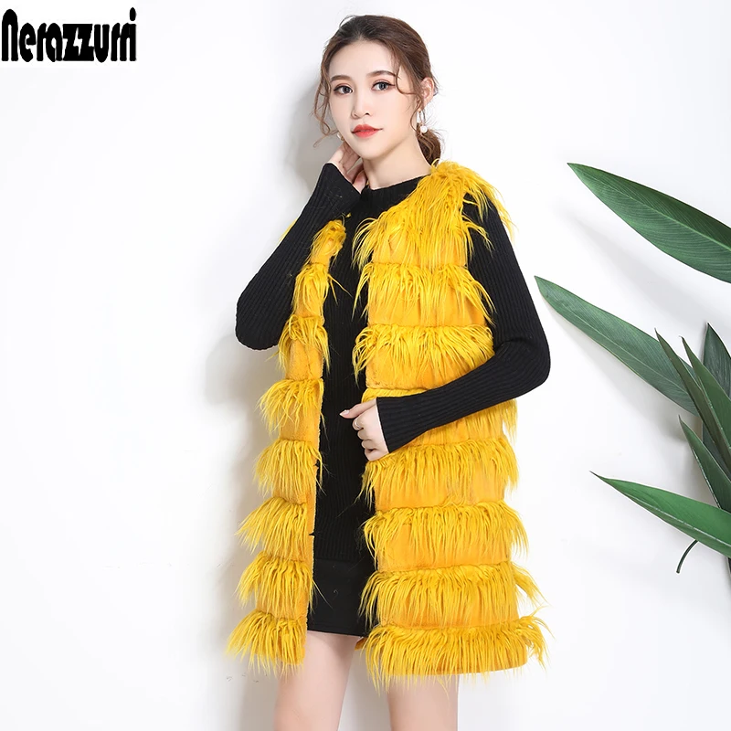 Grande D'hiver 2018 Rayé Yellow Jaune Taille Veste Manteau De Longue 5xl 6xl Nerazzurri Manches Nouveau Fourrure 7xl Faux Sans En Chaud Mode L5j4R3A