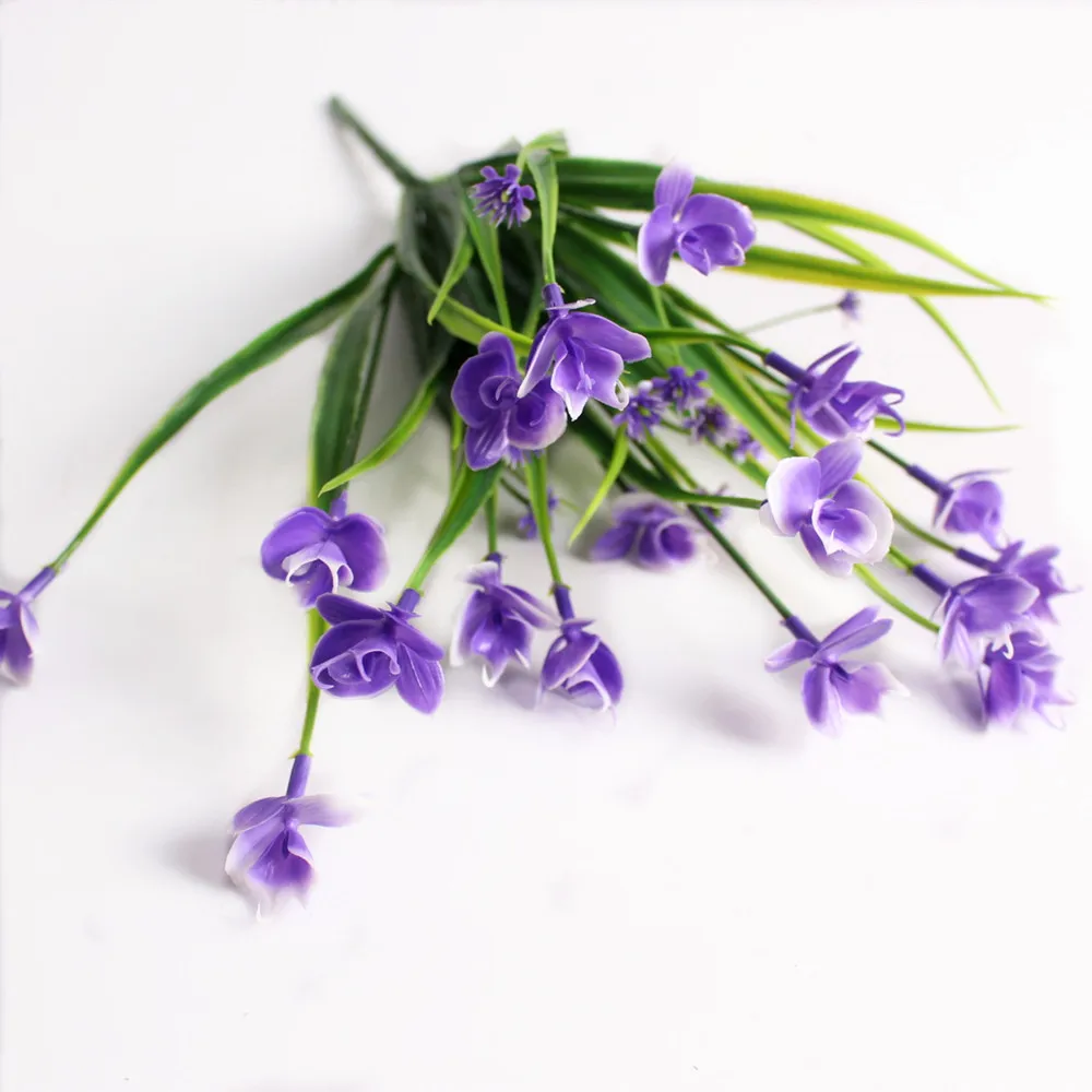 Plastic Greeen Dance Orchid Branches Artificial Flowers Bouquet Grass Fake Leaf Wedding Decoration accessory Fleur Artificielle Flores (10)