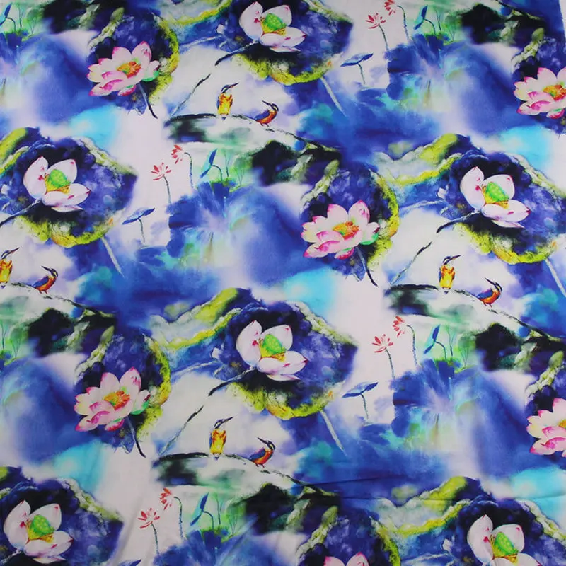 

J06 spandex silk flower Digital Printed elastic silk Satin Fabric