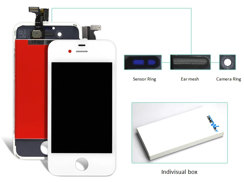 

DHL 50pcs For iPhone 4 4G LCD Touch Screen Digitizer Assembly Black&White Color LCD Display(camera ring+ear mesh+sensor ring)