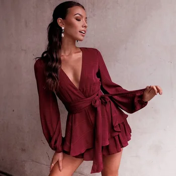 Elegant V Neck Long Sleeve Casual Romper 1