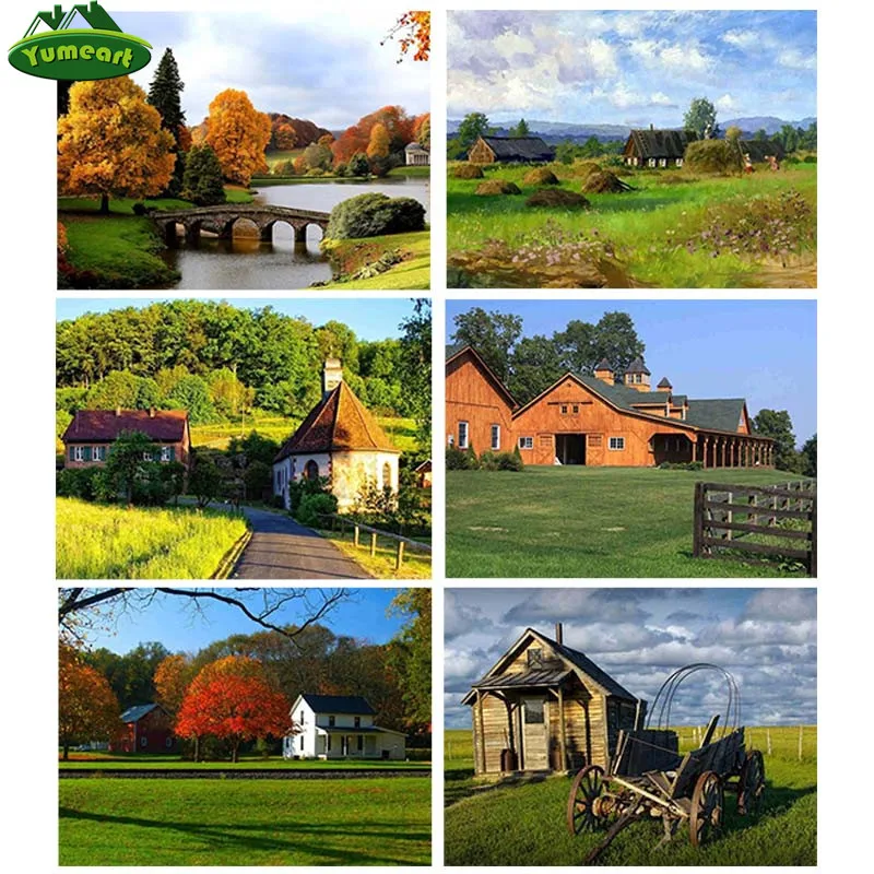 

YUMEART Paint with Diamonds Wooden House Full Square Mosaic Diamond Embroidery Landscape Farmhouse Decor Picture of Rhinestone