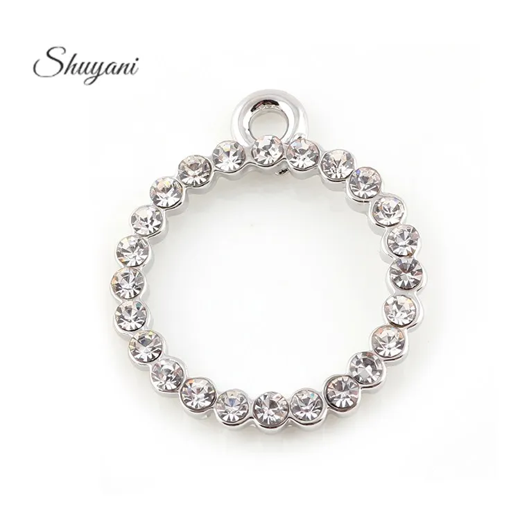 23*19mm Silver Gold Rhinestone Circle Charms Pendants Jewelry Making Accessories Bracelet