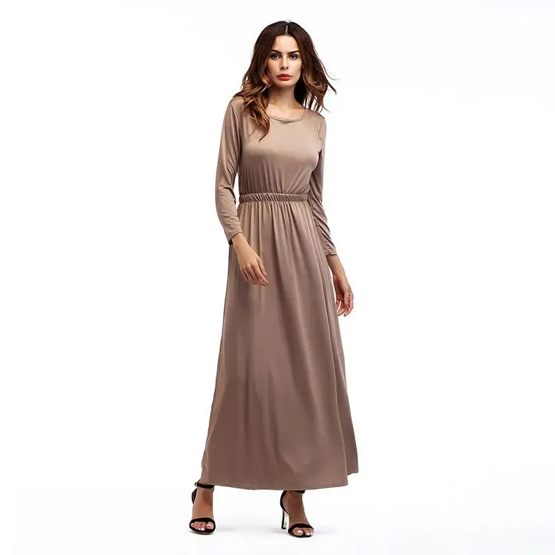 Heap Collar Long Sleeve Plain Casual Dress