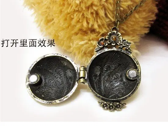 Бесплатная Доставка Античная Бронзовая Cystal Павлин Медальон Подвески Ожерелье