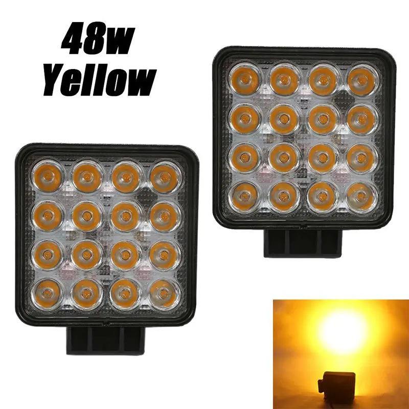 1 2pcs 4.3Inch Square 48W 3360Lm Yellow Spotlight 3000K Led Work Light Spot Driving Work Lamp Fog Bulb Offroad Light Off-road Truck Car Automobile ATV UTV SUV Boat Fish 4WD Tractor Safety Warning Safe
