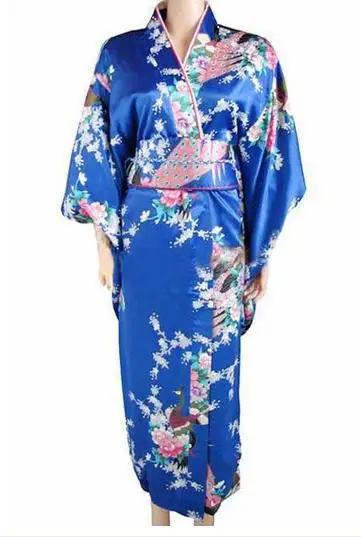 Акция синее женское сексуальное шелковое кимоно Винтаж в японском стиле юката с Obi вечернее платье оптом и в розницу один размер H0028 - Цвет: Blue