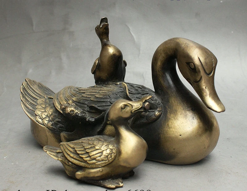 

7" Old China FengShui Palace Bronze Auspicious Wealth 3 Swan Goose Duck Statue