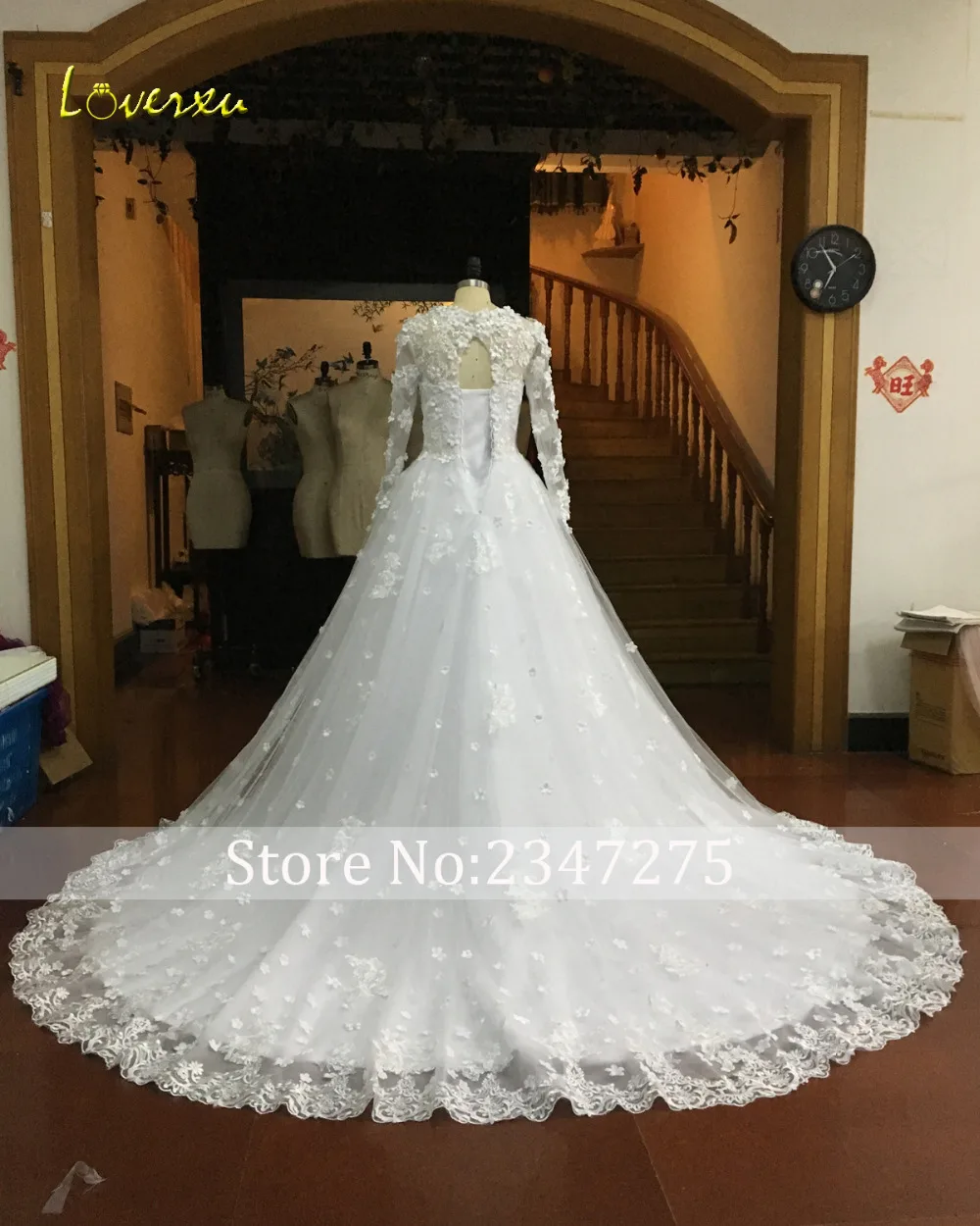 Loverxu Vestido De Noiva с длинным рукавом Цветочные подвенечные платья аппликации Часовня Поезд линии Boho недорогое свадебное платье плюс Размеры