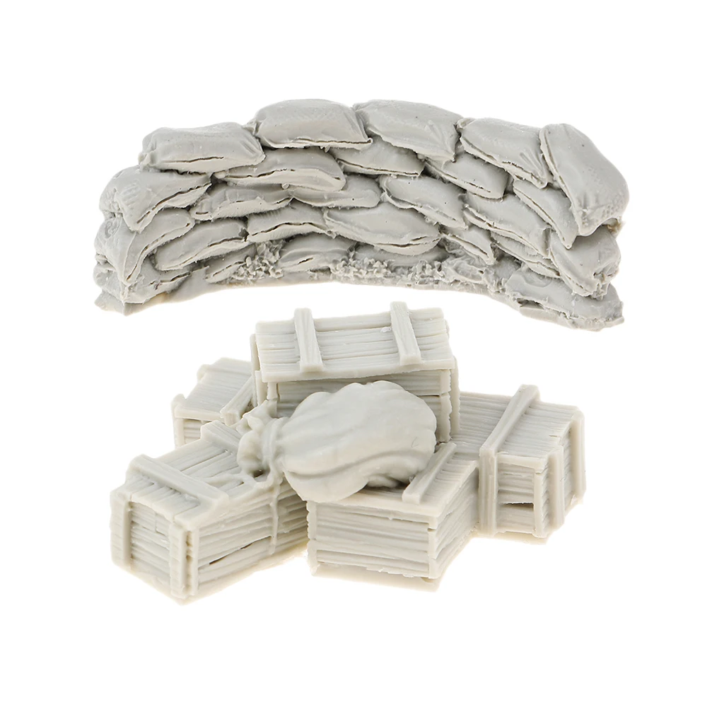 

Unpainted 1/35 Scale Resin Soldier Model Scene Accessories Set Sandbags Wall Ammunition Boxes & Bags Full Set