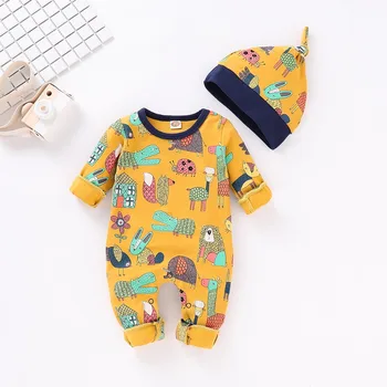 Baby Rompers Long Sleeve Newborn Boys Girls Jumpsuits Hats Clothes Infant Bebes Romper Soft Cotton Toddler Kids Outfits 0-18M 1