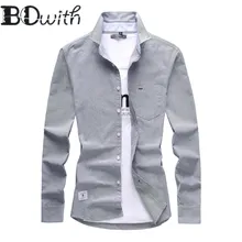 Серый мыть Оксфорд для мужчин рубашка с длинными рукавами мужской социальной платье в деловом стиле работы бизнес Свадебные рубашк
