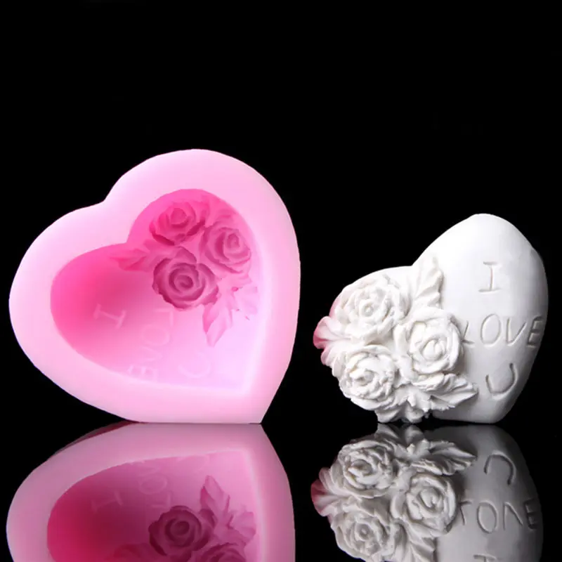 

3D Silicone Rose Flower I LOVE YOU Loving Soap Heart Mould Fondant Cake Mold
