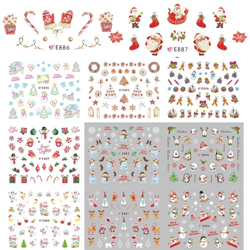 

Christmas Large 3D Nail Art Nail Stickers Decal Tips Santa Claus Xmas Tree Snowman Snowflake Moose Self-adhesive E886-896
