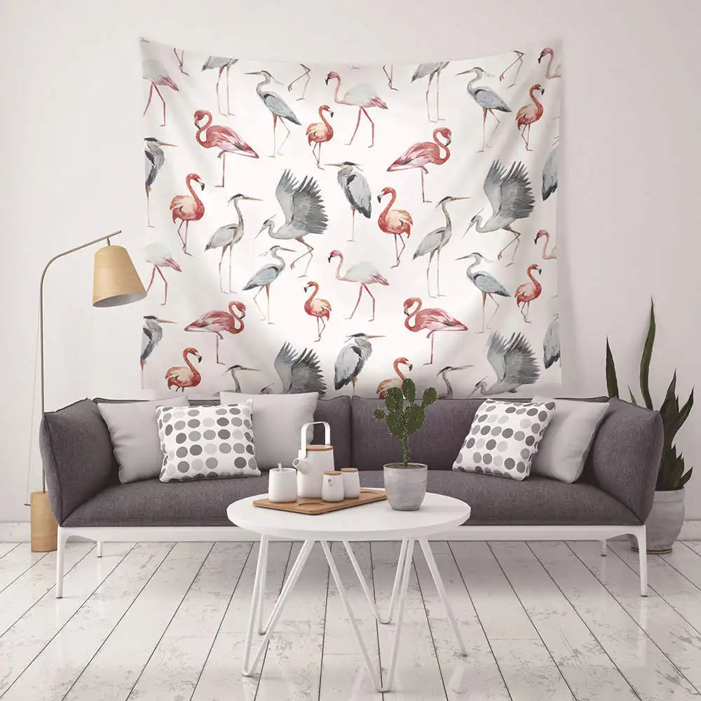 Modern Pink Flamingo Printed Macrame Wall Hanging Tapestry Decorative Wall Tapestry Carpet Beach Towel Boho Rectangle Tablecloth