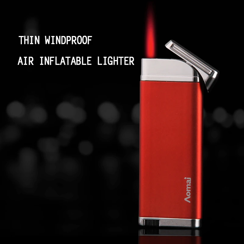 

298 Creative Metal Straight Red-flame Inflatable Gas Lighter Flatpad-shape Windproof Logo Customized Wholesale