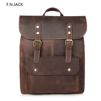 

F.N.JACK Men backpack Genuine Leather School Backpack Fashion bags Waterproof Travel bag Casual Leather Book bags Male 2020