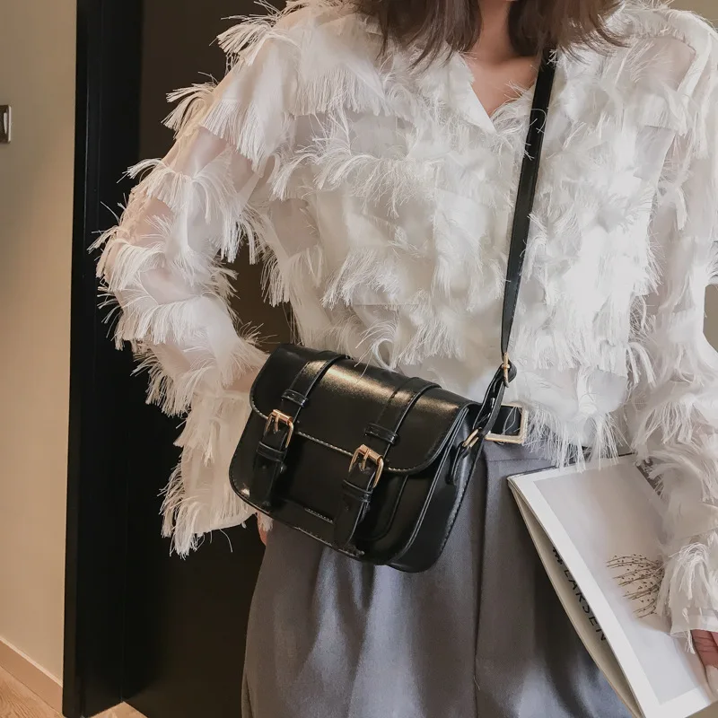 صغيرة Crossbody أكياس الفتيات 2019 جديد خمر حقيبة يد الرجعية الأزياء حقائب كتف بو رفرف عارضة النساء الرجعية غلق بمشبك حقيبة ساع