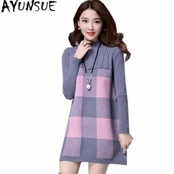 

AYUNSUE Pull Femme 2020 Autumn Women Sweaters And Pullovers Plaid Thick Wool Sweater Knitted Loose Plus Size Winter Dress WXF581