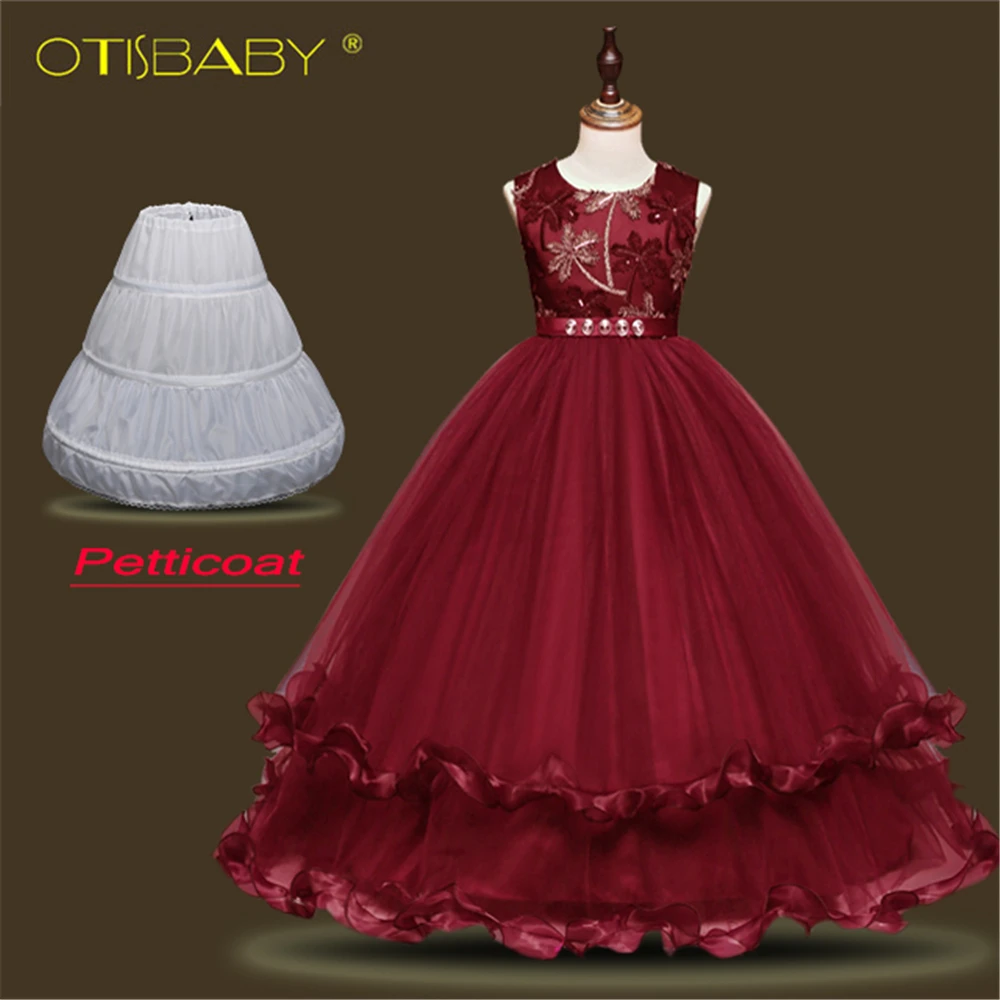

Summer Girls Elegant Wedding Dress Children Tulle Diamond Embroidery Party Dresses Sleeveless Graduation Clothes for Teenagers