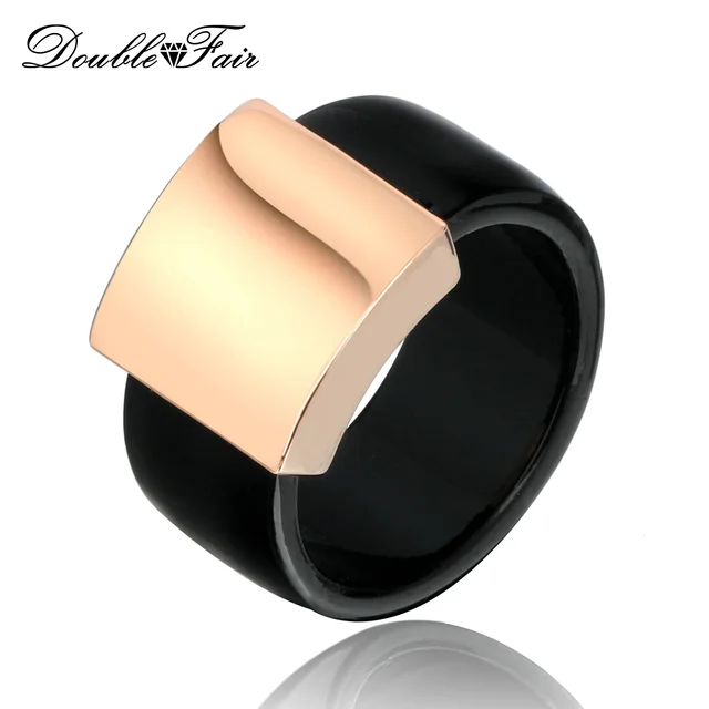 DFR344 Classic Square Glossy Metal Black Ring For Men and Women Rose Gold Color DFR344 Classic Square Glossy Metal Black Ring For Men and Women Rose Gold Color