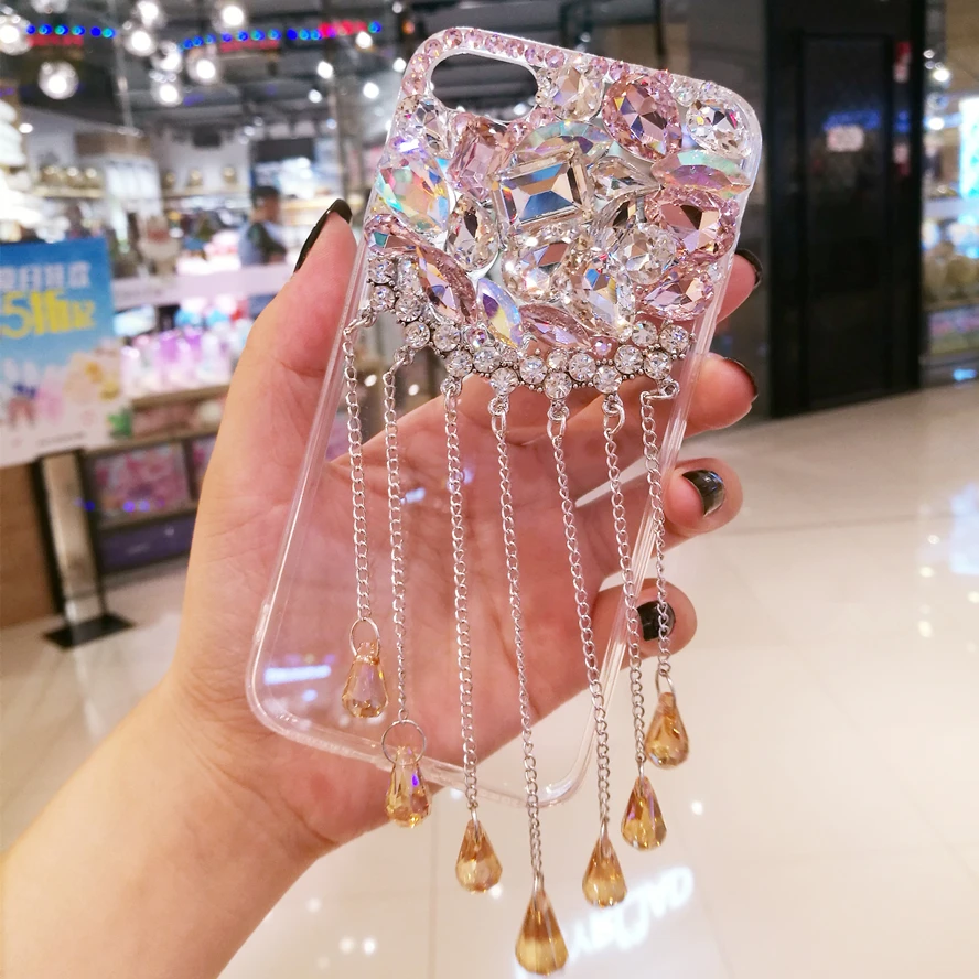 

XINGDUO Glitter Luxury Crystal diamond shell for Samsung A7 2018 bling Pendant soft back shell for Samsung Note 8 9 S10 S8 S9