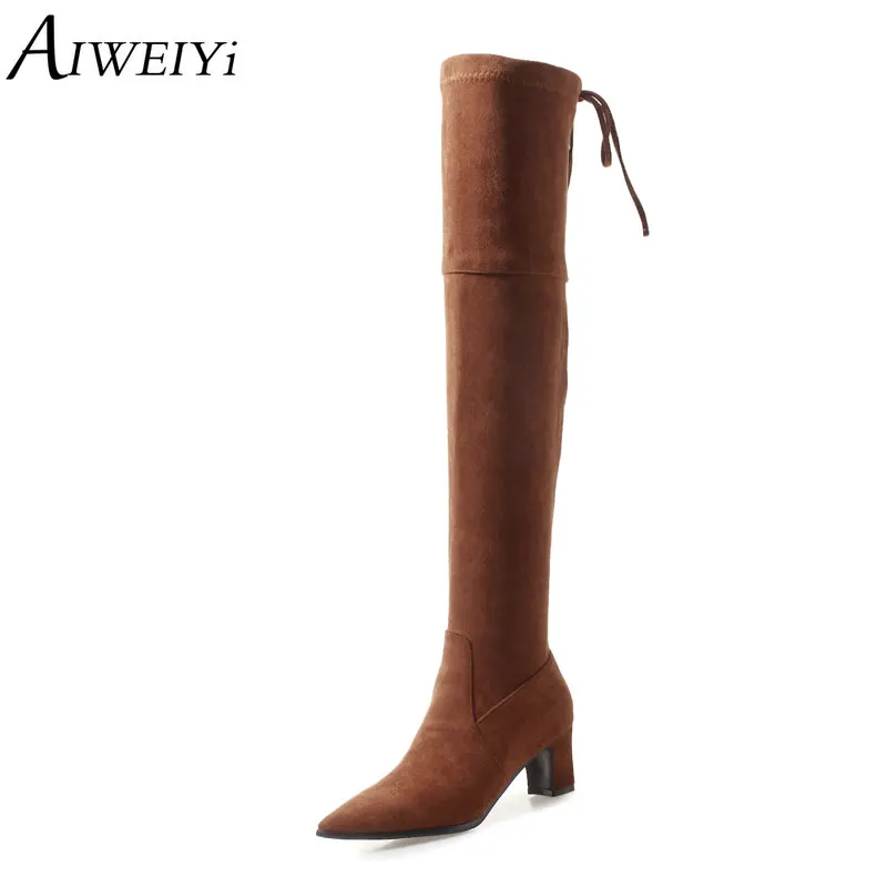 

AIWEIYi Slim Boots for Women Sexy Over The Knee Boots Pointed toe Stretch Fabric Thigh High Boots Long Boots