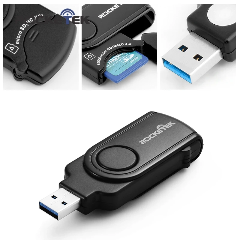 Rocketek usb 3,0 считыватель карт памяти Адаптер для SD TF micro SD для ПК компьютер ноутбук аксессуары