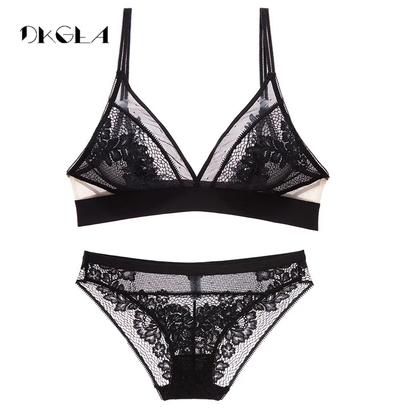 See Through Bra And Panty Sets Brand Lace Brassiere Ultrathin Transparent Women Underwear Bra Seamless Sexy Lingerie Set Purple