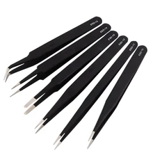 6 Models Flexsteel ESD Tweezers Non-magnetic Forceps Anti-static Fine Curved Tip Black Maintenance Tools for Electronics Jewelry