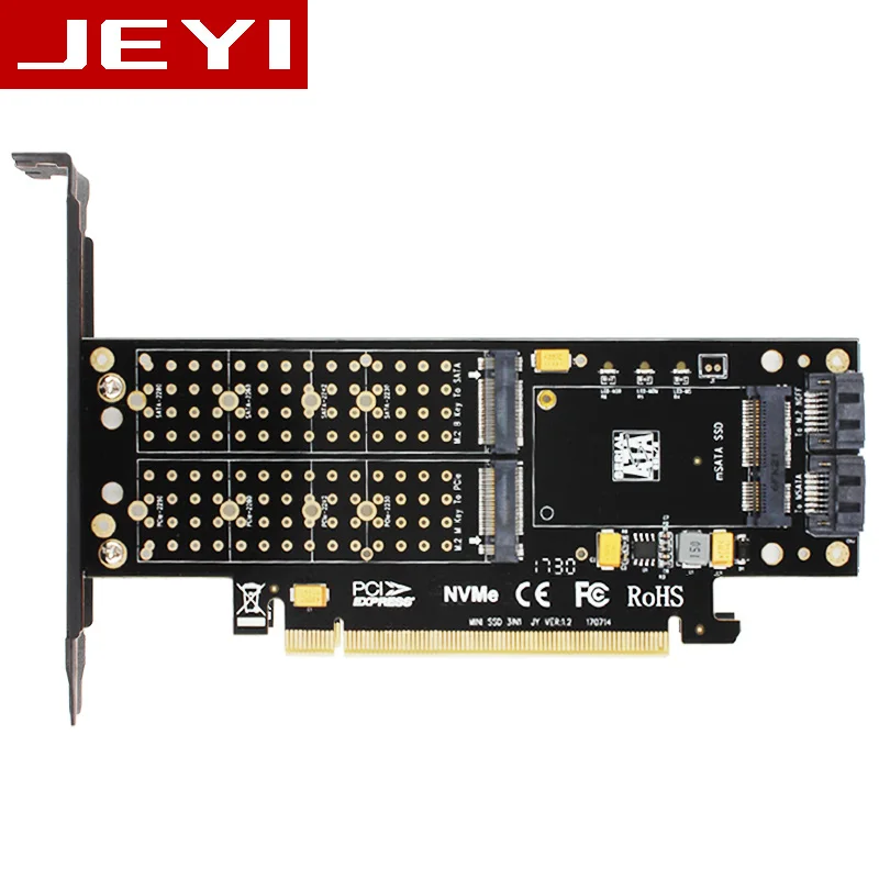 JEYI SK16 M.2 NVMe SSD NGFF для PCI-E3.0 X4 адаптер M Key B Ключ mSATA add on card Suppor PCI Express 3,0 3 в 1 dual 12v+ 3,3 v - Цвет: Черный