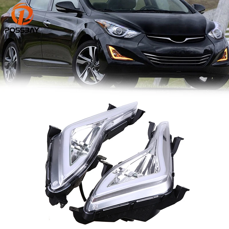 

POSSBAY White DRL Yellow Turn Signals Fog Lamp for Hyundai Elantra Sedan (MD) 2014 2015 2016 Facelift LED Daytime Running Light