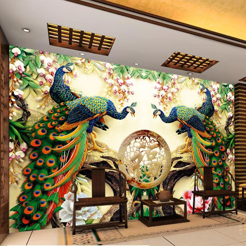 Фото обои Европейский Стиль Павлин цветы 3D Фреска гостиная фон стены классический Декор интерьера обои 3D панель стены