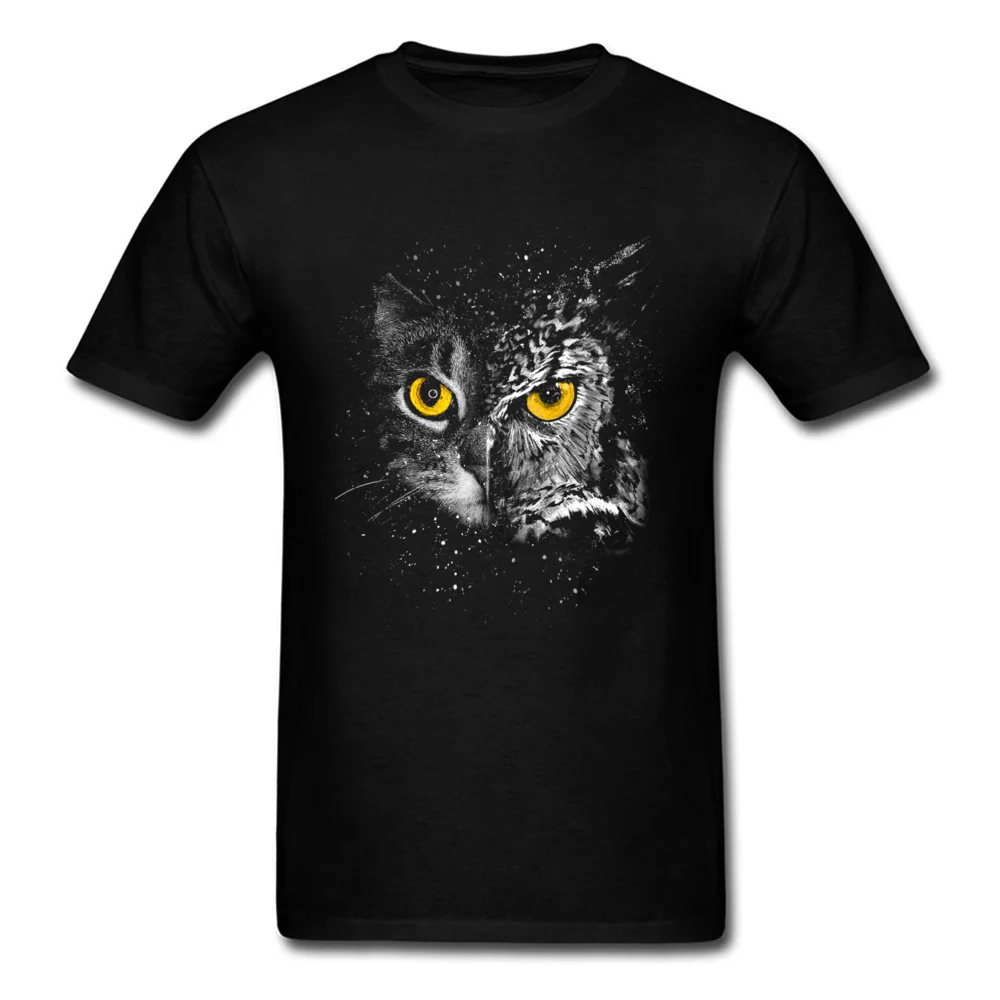 

Disguise Two Face 2018 Watercolor T Shirt Men Owl & Cat Printed Black T-shirt Summer Fitness Tops Custom Student Clothes
