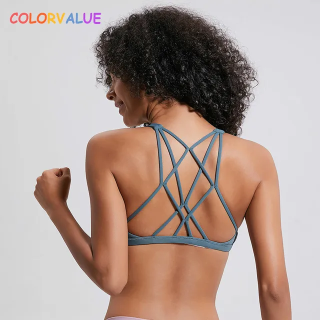 US $13.67 Colorvalue Sexy Cross Straps Gym Sports Bra Women Wireless Yoga Fitness Top Padded Push Up Yoga Bra