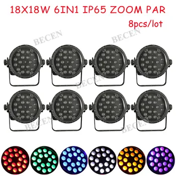 

Waterproof 18x6in1 rgbwa uv Led Zoom Par Light IP65 18x18w 6in1 zoom par can light 10-60 degree zoom par light 8pcs