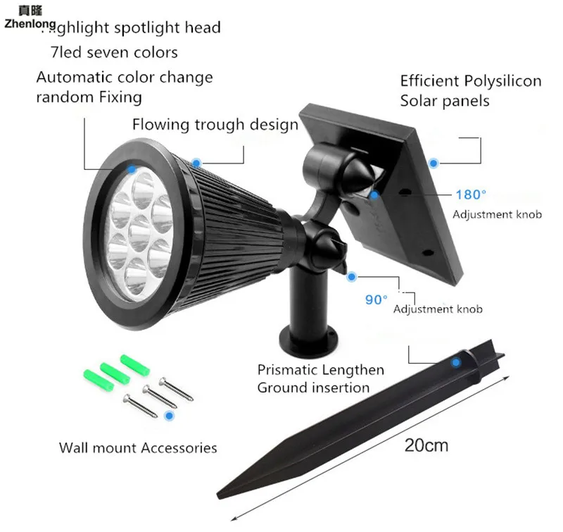 Газонное освещение на солнечной батарее прожектор красочные 7 светодиодный Открытый Сад света наземный светильник пейзаж RGB уличного
