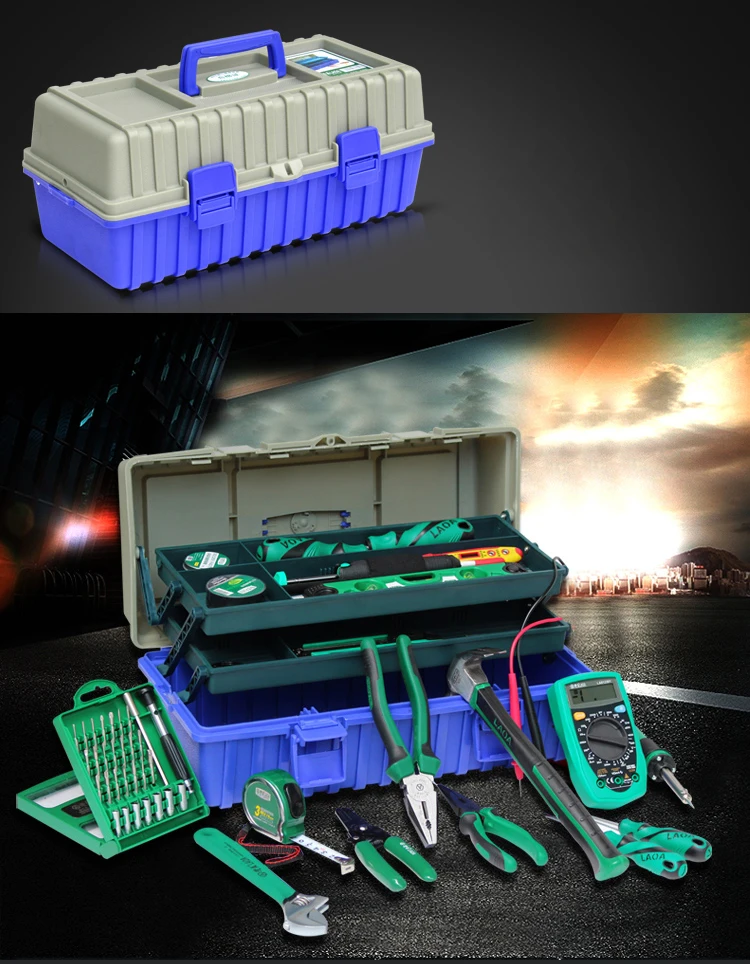 LAOA 23 шт. 55 шт. 56 шт. пластиковый ящик для инструментов 3 слоя с ремонтным набором инструментов телекоммуникационный набор инструментов для дома