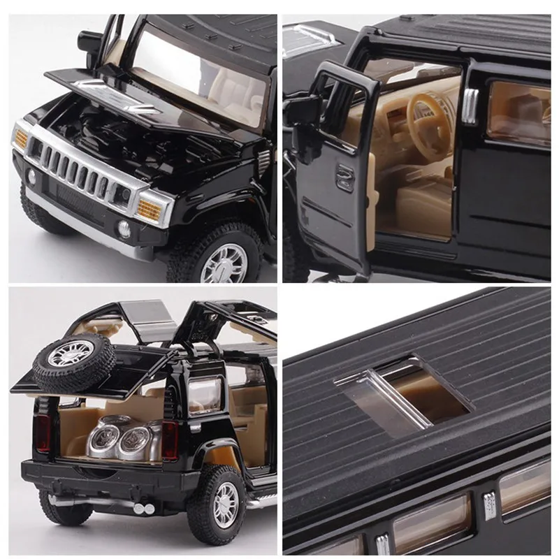 1:32 Сплав Hummer Limousine металлическая литая модель автомобиля, мигающая детская музыкальная игрушка