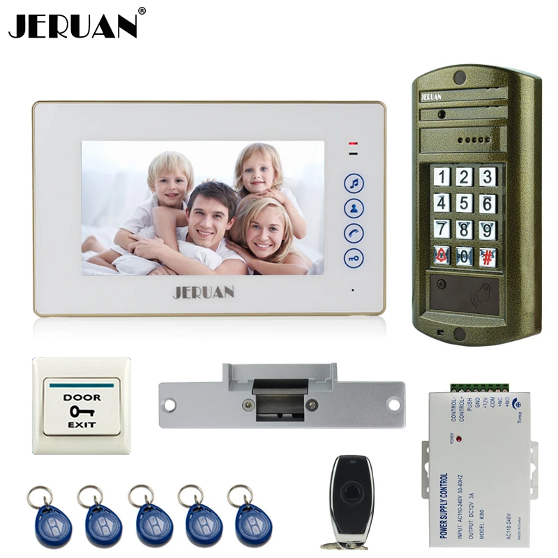 

Home 7`` Video Door Phone Intercom System kit Metal panel waterproof password keypad HD Mini Camera +Electric Strike lock