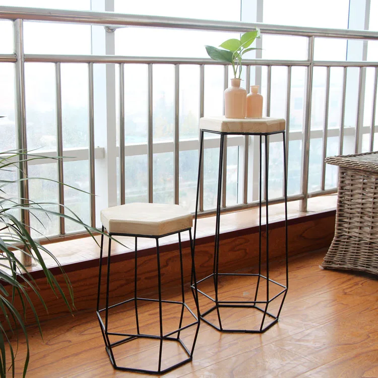 

American country iron wood high flower shelf simple modern style living room floor balcony green Chlorophytum rack