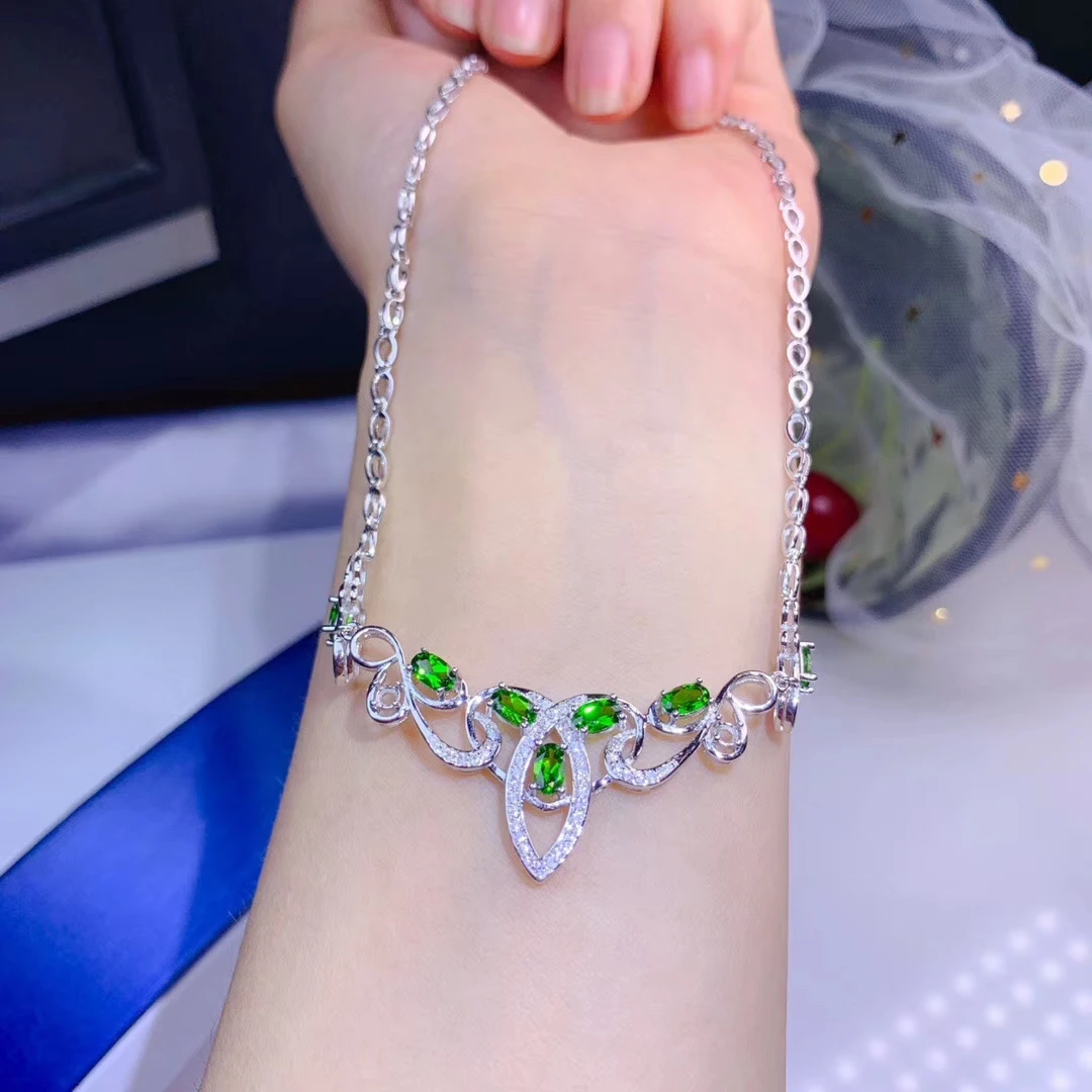 new clear green diopside gemstone collarbone necklace for women silver ornament fine jewelry real gem good color party gift
