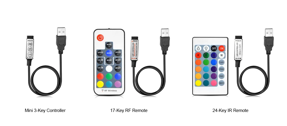 Беспроводной мини 3 ключа диммер/24Key инфракрасный пульт/17Key DC 5 В USB мощность RGB Светодиодная лента управление Лер 5 в RGB Светодиодная лента освещение