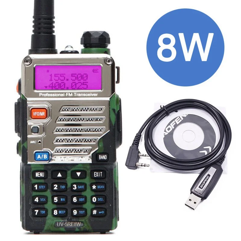 CAMO BaoFeng UV-5RE 8 Вт 8 Вт иди и болтай Walkie Talkie “иди и мощный Dual Band UV5RE двухстороннее радио портативный 10 км дальность Портативный радио+ USB кабель - Цвет: CAMO