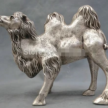 10 ''Китай Серебро Бронза верблюд корабль пустыни бронзовая статуя