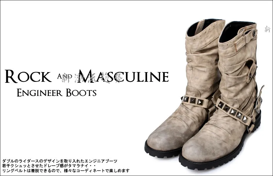 Choudory/ г.; мужские кожаные ботинки; зимняя обувь на платформе в стиле милитари; черные рабочие ботинки в байкерском стиле; Мужская обувь; ковбойские ботинки с шипами
