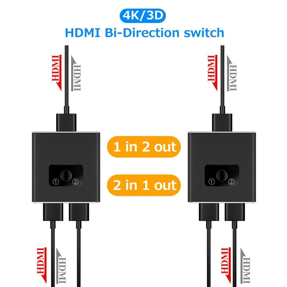 1x2 HDMI двунаправленный коммутатор Поддержка HDMI 2,0 HDCP 2,2 UHD 4K 2x1 HDMI переключатель концентратор коробка для Apple tv, XBox, PS3, PS4 HD tv