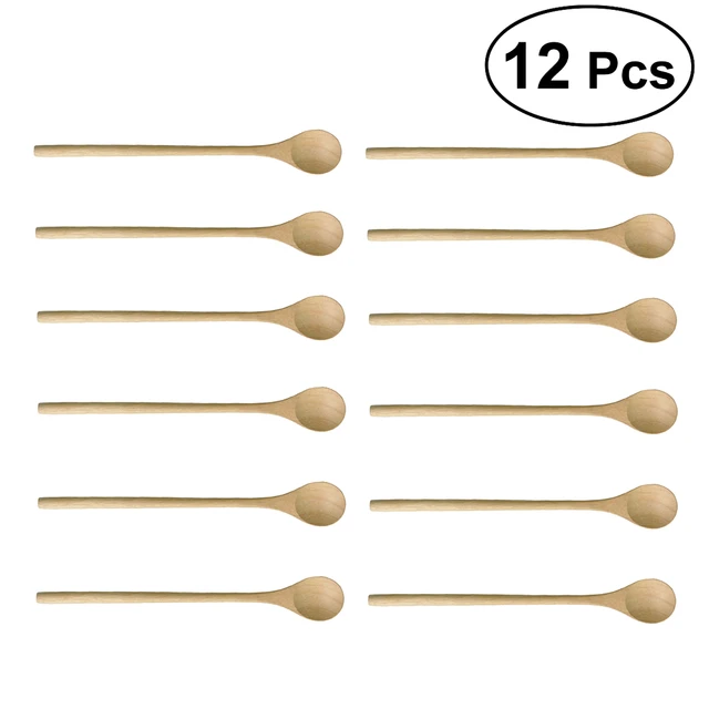 Best Offers 12pcs/set Stirring Long Handle Simple Natural Wood Spoons for Ice Cream Drink Coffee Honey Dessert